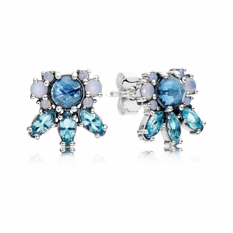 Pandora Patterns Of Frost Stud Earrings Ireland - Sterling Silver/Blue/Crystal - 931284LSY